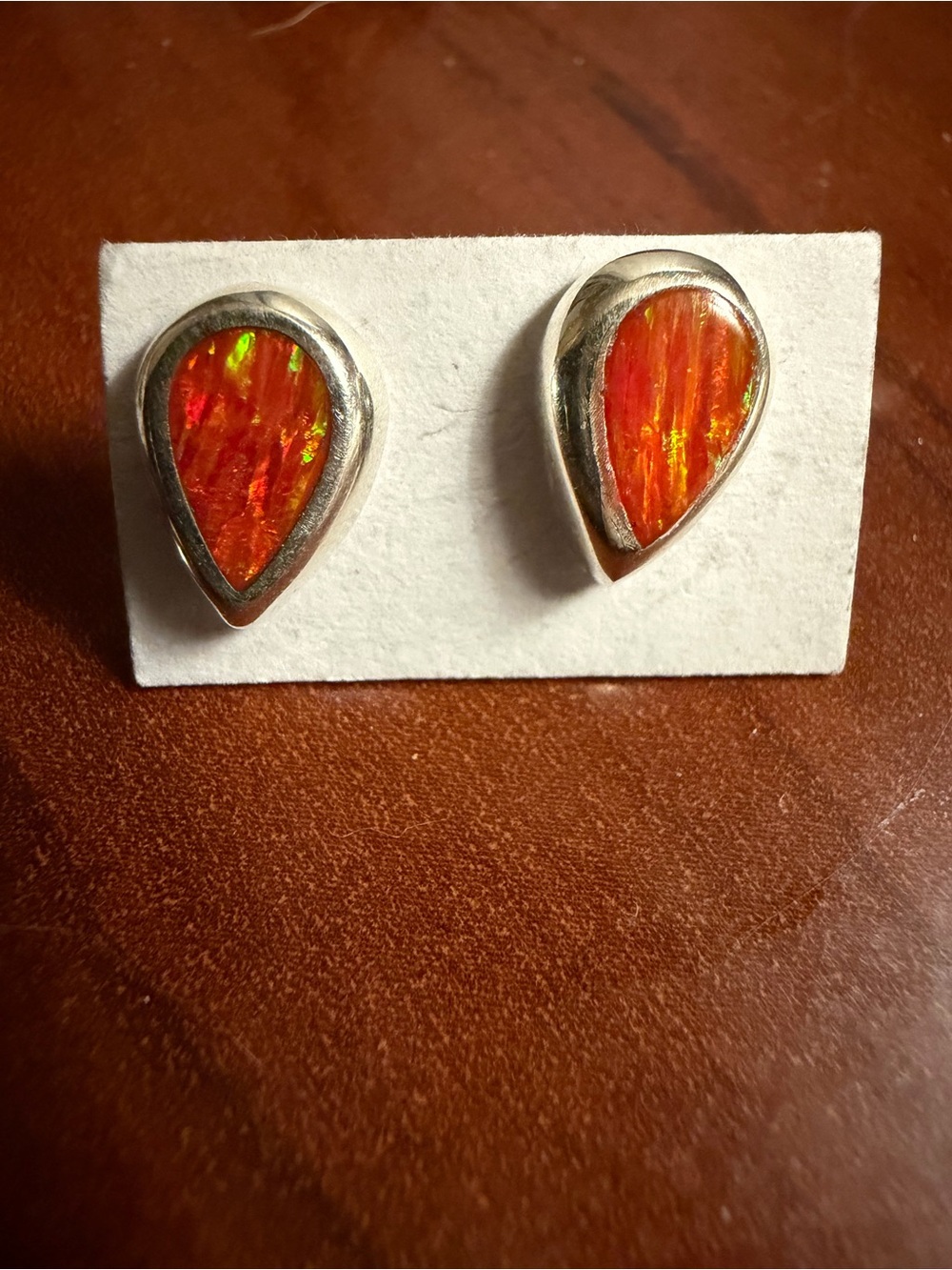 925 Sterling Silver Teardrop Earrings, Orange Balloon Opal Earrings
